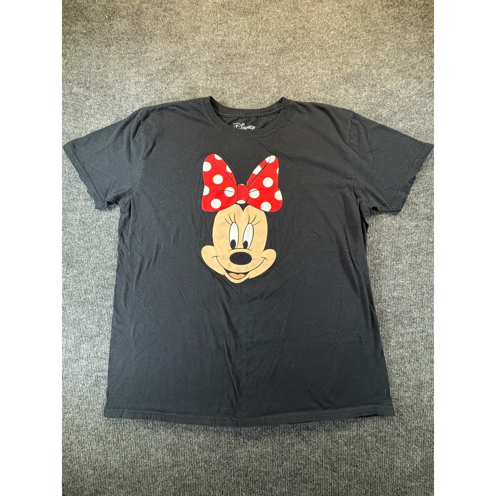 Disney Minnie Mouse Graphic T-Shirt Black Red Polka Dot Bow XL Mad Engine 1035
